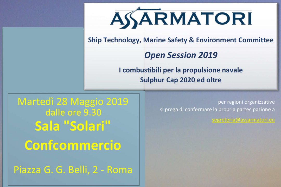 I combustibili per la propulsione navale: Sulphur Cap 2020 ed oltre. Open Session di Assarmatori il 28 maggio