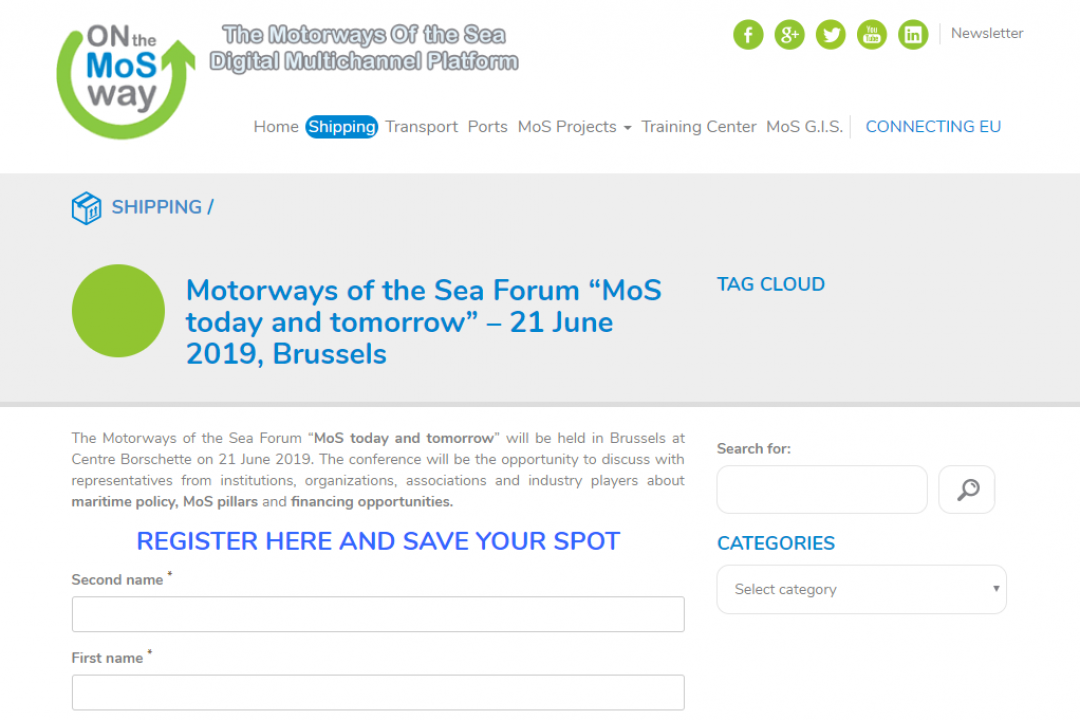 Bruxelles. Forum delle Autostrade del Mare “MoS oggi e domani”, link di registrazione