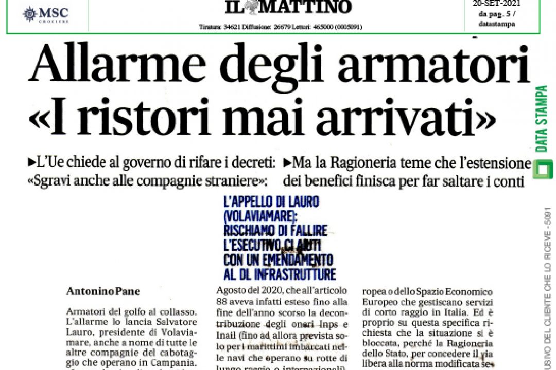 L’allarme degli armatori del corto Raggio: “I ristori non sono mai arrivati”