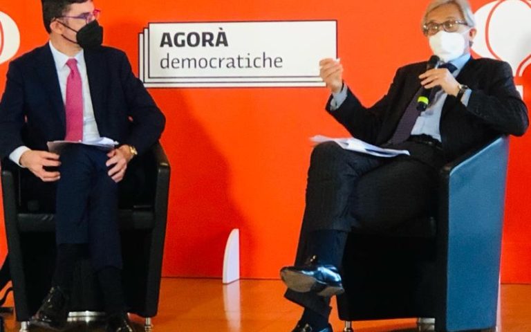 The president of Assarmatori, Stefano Messina, speaks at the event of “Agorà Democratiche”